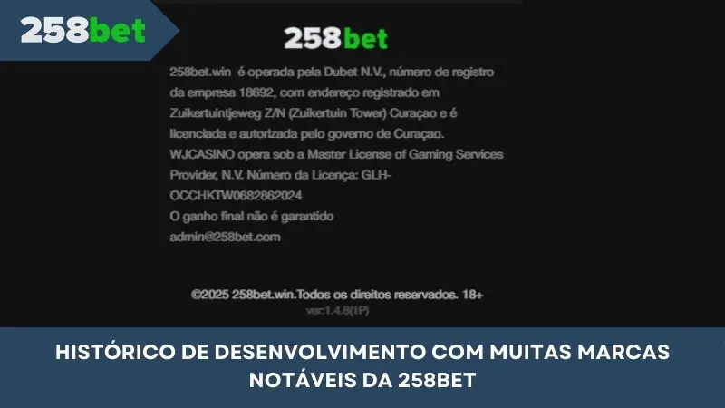 História de desenvolvimento com muitas marcas excelentes do 258BET